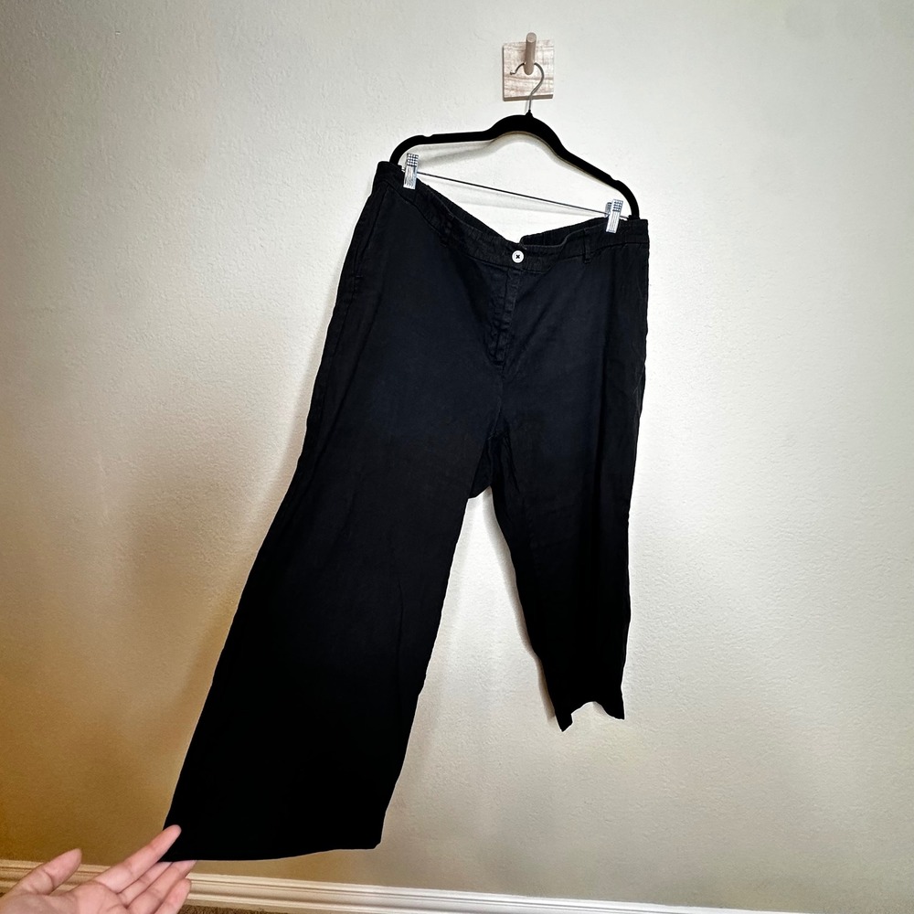 J. Jill Linen Stretch Black Wide‎ Leg Crop Pants Plus Size 22 Women's Elastic